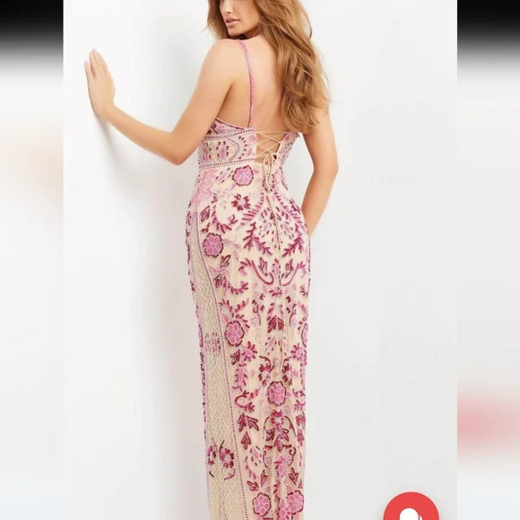 Jovani nude/pink Embellished Gown with Slit Size 14 runs small never worn NWOT - Picture 2 of 13